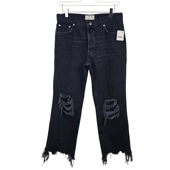Free People Maggie Mid Rise Straight Leg Jeans in Black NWT - Picture 2 of 11